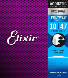 11000 POLYWEB Комплект струн для акустической гитары, Extra Light, бронза 80/20, 10-47, Elixir - 11000 POLYWEB Комплект струн для акустической гитары, Extra Light, бронза 80/20, 10-47, Elixir
