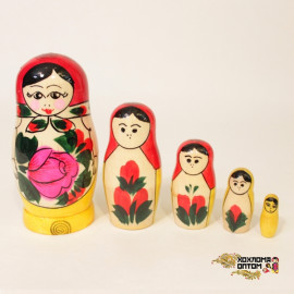LHM10105 Матрешка традиционная 5 кукольная малая, Хохлома - LHM10105 Матрешка традиционная 5 кукольная малая, Хохлома