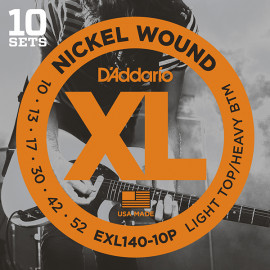 EXL140-10P Nickel Wound Струны для электрогитары, Light Top/Heavy Bottom, 10-52, 10 компл, D'Addario - EXL140-10P Nickel Wound Струны для электрогитары, Light Top/Heavy Bottom, 10-52, 10 компл, D'Addario