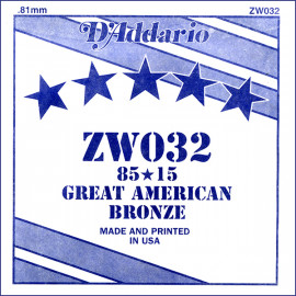 ZW032 Отдельная струна для акустической гитары, бронза 85/15, 032, D'Addario - ZW032 Отдельная струна для акустической гитары, бронза 85/15, 032, D'Addario