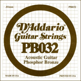 PB032 Phosphor Bronze Отдельная струна для акустической гитары, фосфорная бронза, .032, D'Addario - PB032 Phosphor Bronze Отдельная струна для акустической гитары, фосфорная бронза, .032, D'Addario