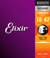 11002 NANOWEB Комплект струн для акустической гитары, Extra Light, бронза 80/20, 10-47, Elixir