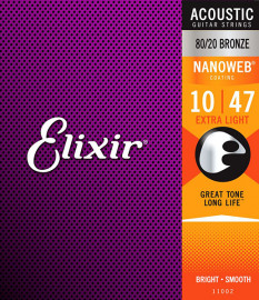 11002 NANOWEB Комплект струн для акустической гитары, Extra Light, бронза 80/20, 10-47, Elixir - 11002 NANOWEB Комплект струн для акустической гитары, Extra Light, бронза 80/20, 10-47, Elixir