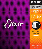 11052 NANOWEB Комплект струн для акустической гитары, Light, бронза 80/20, 12-53, Elixir