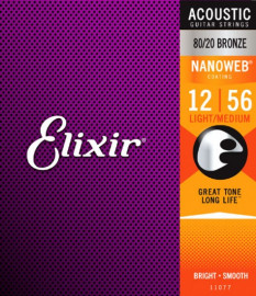 11077 NANOWEB Комплект струн для акустической гитары, Light-Medium, бронза 80/20, 12-56, Elixir - 11077 NANOWEB Комплект струн для акустической гитары, Light-Medium, бронза 80/20, 12-56, Elixir