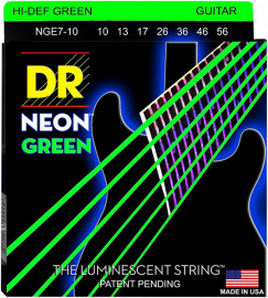 NGE7-10 Neon Green Комплект струн для 7-струнной электрогитары, никелированные, с покр., 10-56, DR - NGE7-10 Neon Green Комплект струн для 7-струнной электрогитары, никелированные, с покр., 10-56, DR