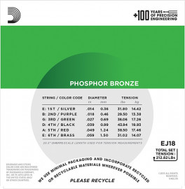 EJ18 Phosphor Bronze Комплект струн для акустической гитары, фосфорная бронза, 14-59, D'Addario - EJ18 Phosphor Bronze Комплект струн для акустической гитары, фосфорная бронза, 14-59, D'Addario