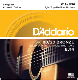 EJ14 Bronze 80/20 Струны для акустической гитары, 12-56, Light Top/Medium Bottom/Bluegrass D'Addario - EJ14 Bronze 80/20 Струны для акустической гитары, 12-56, Light Top/Medium Bottom/Bluegrass D'Addario