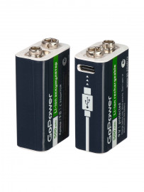 00-00031391 Аккумулятор бытовой Крона Li-ion 9В 500мАч Type-C, 2шт, GoPower - 00-00031391 Аккумулятор бытовой Крона Li-ion 9В 500мАч Type-C, 2шт, GoPower
