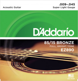 EZ890 AMERICAN BRONZE 85/15 Струны для акустической гитары Super Light 9-45 D`Addario - EZ890 AMERICAN BRONZE 85/15 Струны для акустической гитары Super Light 9-45 D`Addario