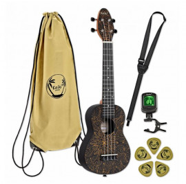 K2SS-OKC Keiki Укулеле сопрано, с чехлом, ремнем, тюнером, рисунок оранжевый, Ortega - K2SS-OKC Keiki Укулеле сопрано, с чехлом, ремнем, тюнером, рисунок оранжевый, Ortega