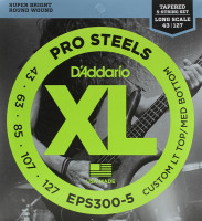 EPS300-5 ProSteels Комплект струн для 5-струнной бас-гитары, Lt top/Med bottom, 43-127, D'Addario