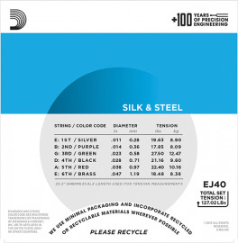 EJ40 SILK&STEEL Струны для акустической гитары посеребренные сталь и шелк 11-47 D`Addario - EJ40 SILK&STEEL Струны для акустической гитары посеребренные сталь и шелк 11-47 D`Addario