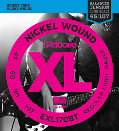 EXL170BT Nickel Wound Комплект струн для бас-гитары, Regular Light, .45-107, D'Addario - EXL170BT Nickel Wound Комплект струн для бас-гитары, Regular Light, .45-107, D'Addario