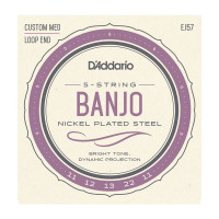 EJ57 Комплект струн для 5-струнного банджо, никелированные, Custom Medium, 11-22, D'Addario