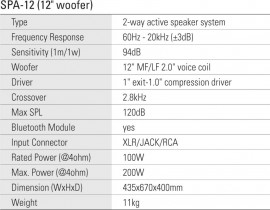 SPA-12 Акустическая система активная, MP3, SD, USB, BT, 100Вт, Leem - SPA-12 Акустическая система активная, MP3, SD, USB, BT, 100Вт, Leem